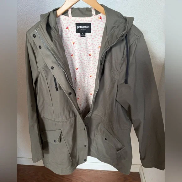 BETABRAND Women’s Morning Mess Chino Twill Green Utility Jacket Hooded - Size XL - Picture 2 of 15